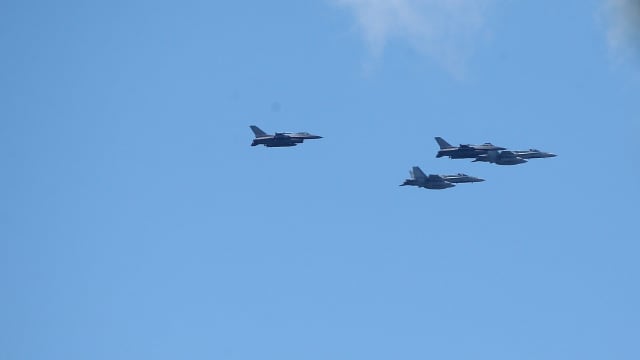 War planes fly over Lake Ontario as NORAD conducts training as Toronto will move into phase three of reopening  with other parts of Ontario later in the week as the province tries to slow the spread of COVID-19  in Toronto. July 30, 2020. 