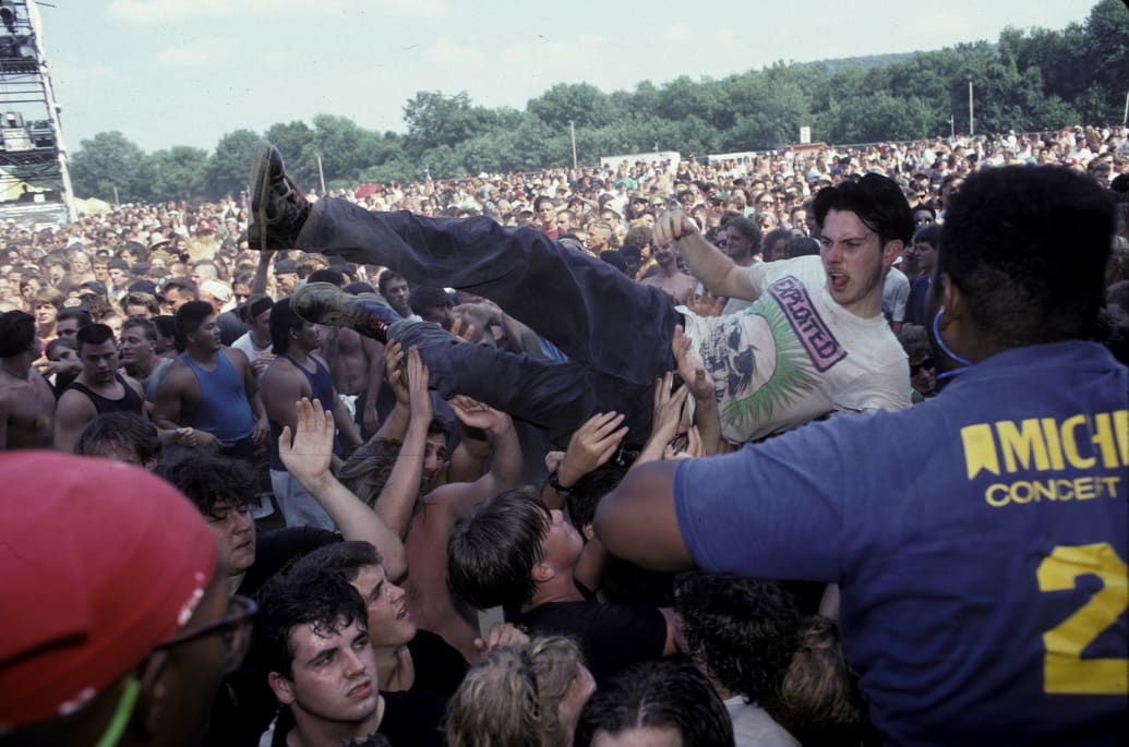 Fans crowd surfing at the Lollapalooza.