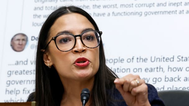 Representative Alexandria Ocasio-Cortez (D-NY) attends the committee's hearing about Twitter's handling of a 2020 New York Post story about Hunter Biden and his laptop, in Washington, U.S. February 8, 2023.