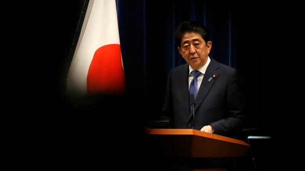 Japan's Prime Minister Shinzo Abe attends a news conference to announce snap election at his official residence.