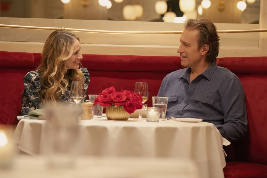A photo still of Sarah Jessica Parker and John Corbett in episode 7 of And Just Like That.