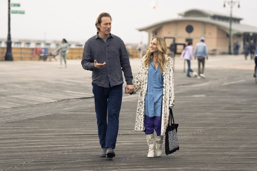 A photo still of John Corbett and Sarah Jessica Parker in And Just Like That