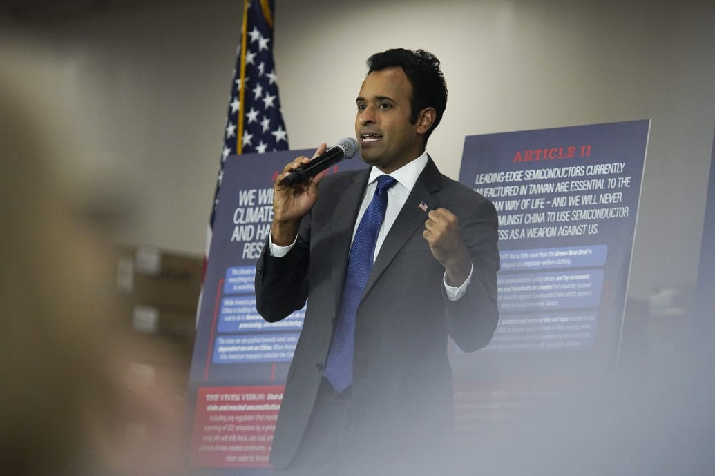 Presidential candidate Vivek Ramaswamy speaks at a campaign stop in Ohio.