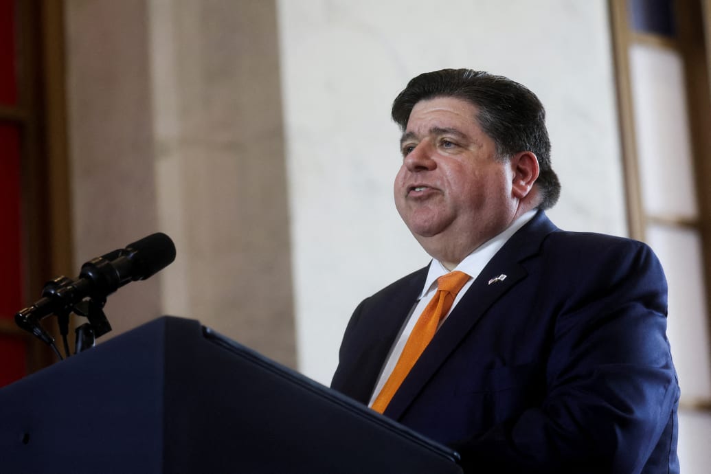Illinois Gov. J.B. Pritzker speaks at The Old Post Office in Chicago, Illinois.