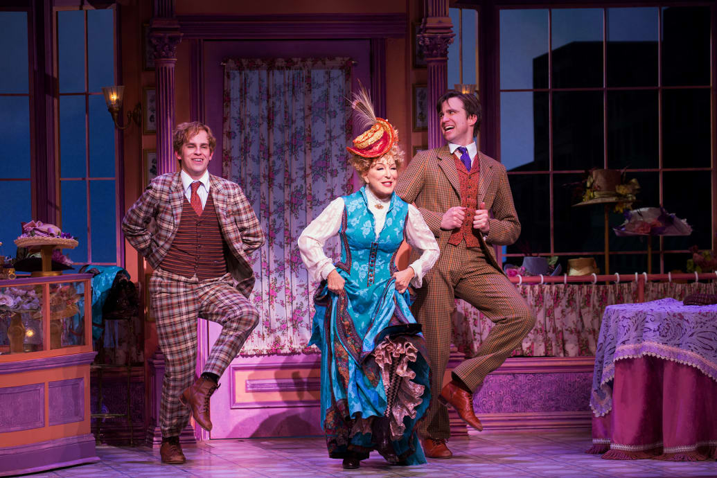 (l to r) Taylor Trensch, Bette Midler, and Gavin Creel in 'Hello, Dolly!' on Broadway.