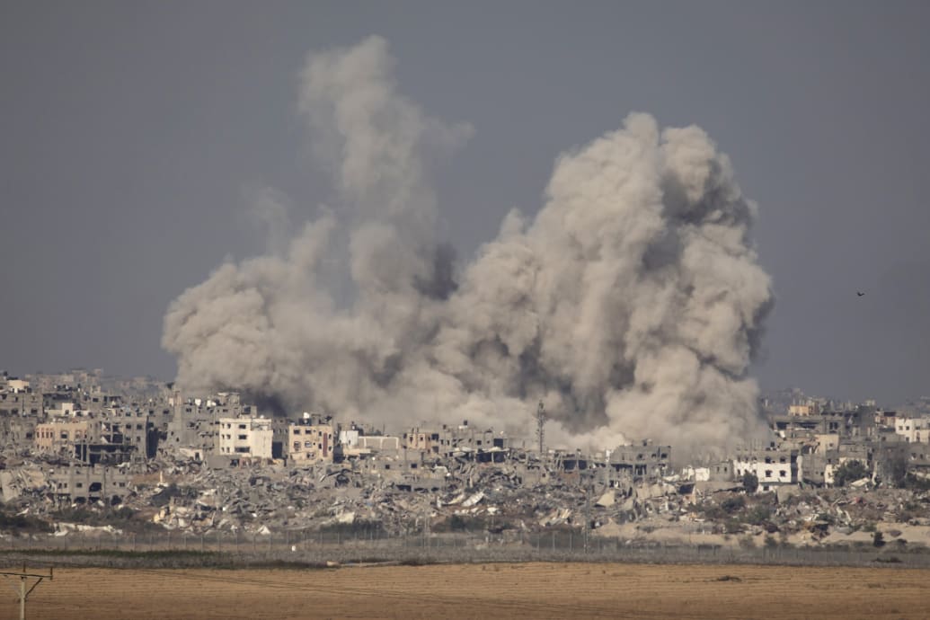 An Israeli strike in Gaza on Dec. 8, 2023 near the southern border of Israel.