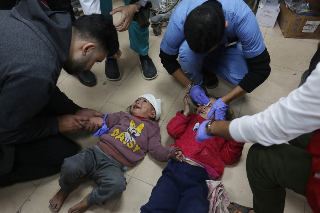 Injured Palestinian chidlren are treated in the Al-Aqsa Martyrs Hospital in Deir al-Balah, Gaza.