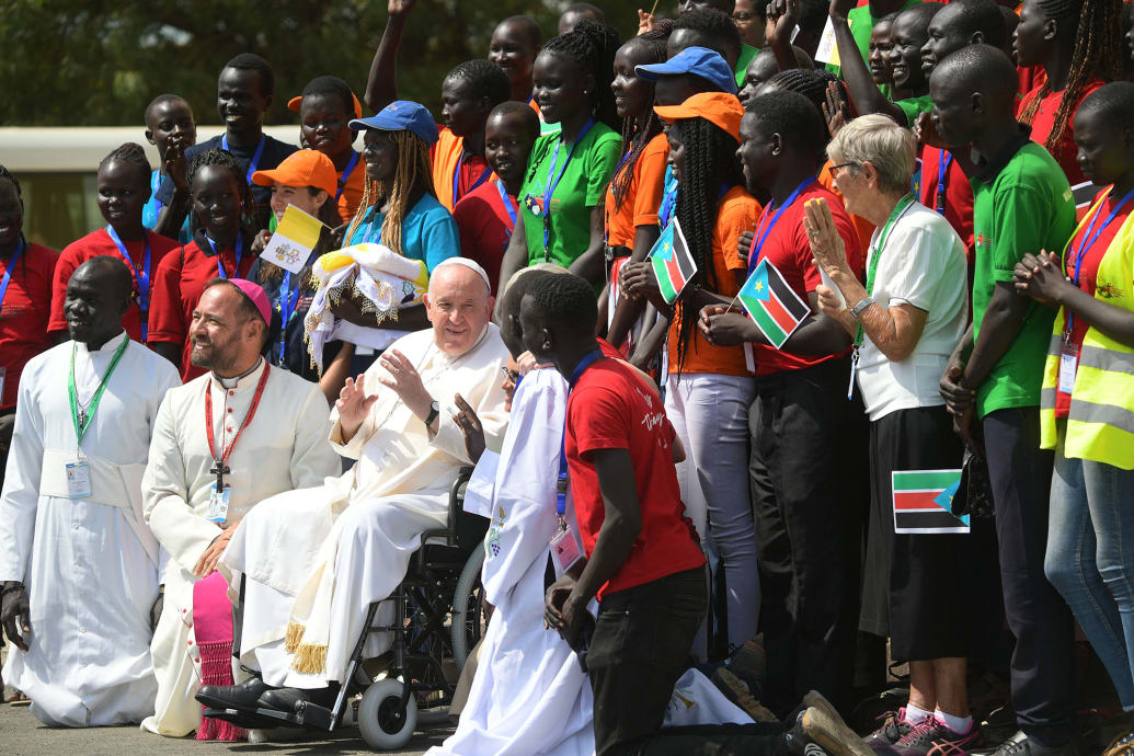 Pope Francis speaks to youth in South Sudan.