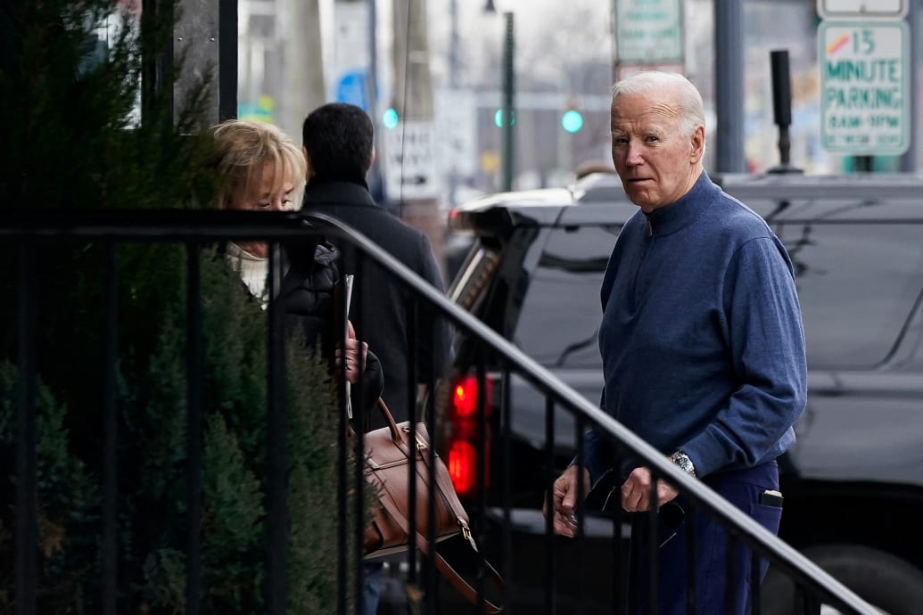 President Joe Biden leaves Mrs. Robino’s restaurant after having lunch with his sister.