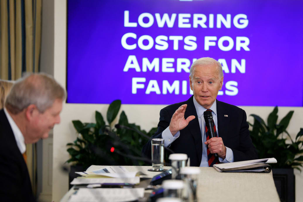 President Joe Biden delivers remarks before a meeting of his Competition Council at the White House.