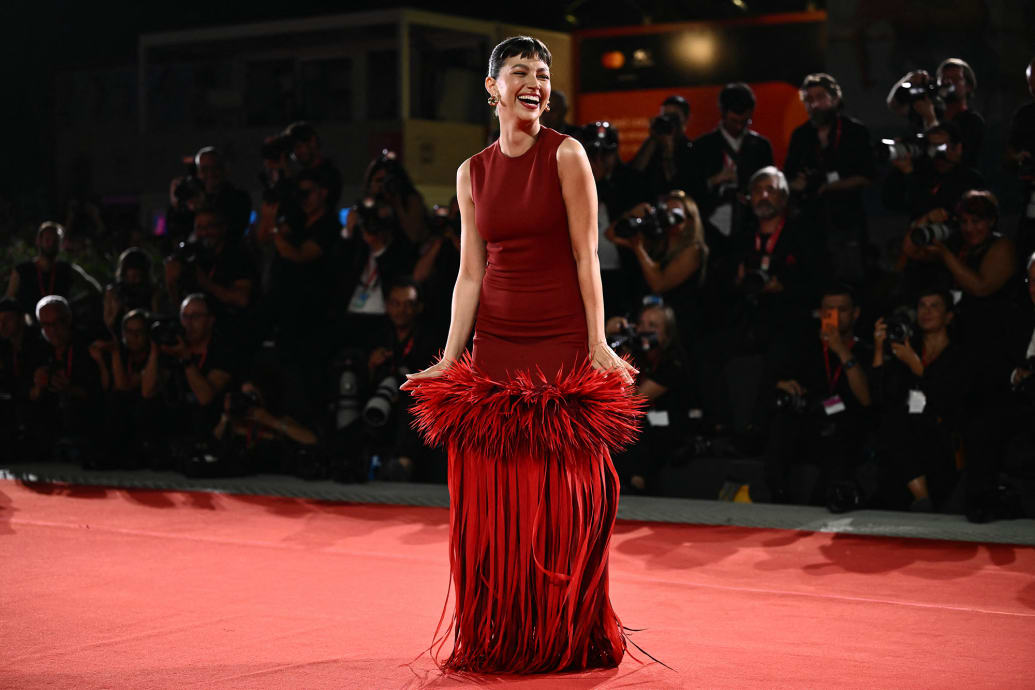 Ursula Corbero poses on the red carpet during the Venice Film Festival on August 29, 2024.