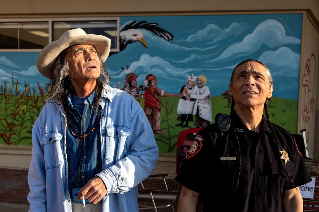 Richard Ray Whitman as Old Man Fixico, Zahn McClarnon as Big in Reservation Dogs.
