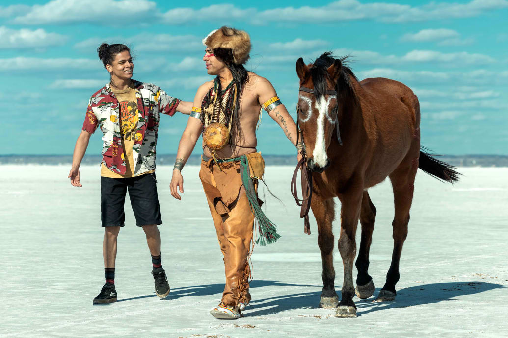 D’Pharaoh Woon-A-Tai as Bear and Dallas Goldtooth as Knifeman/Spirit  in Reservation Dogs.