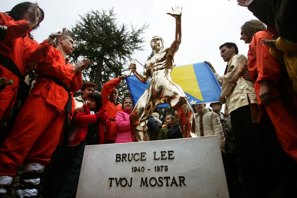 Bronze statue of Bruce Lee in Bosnia.