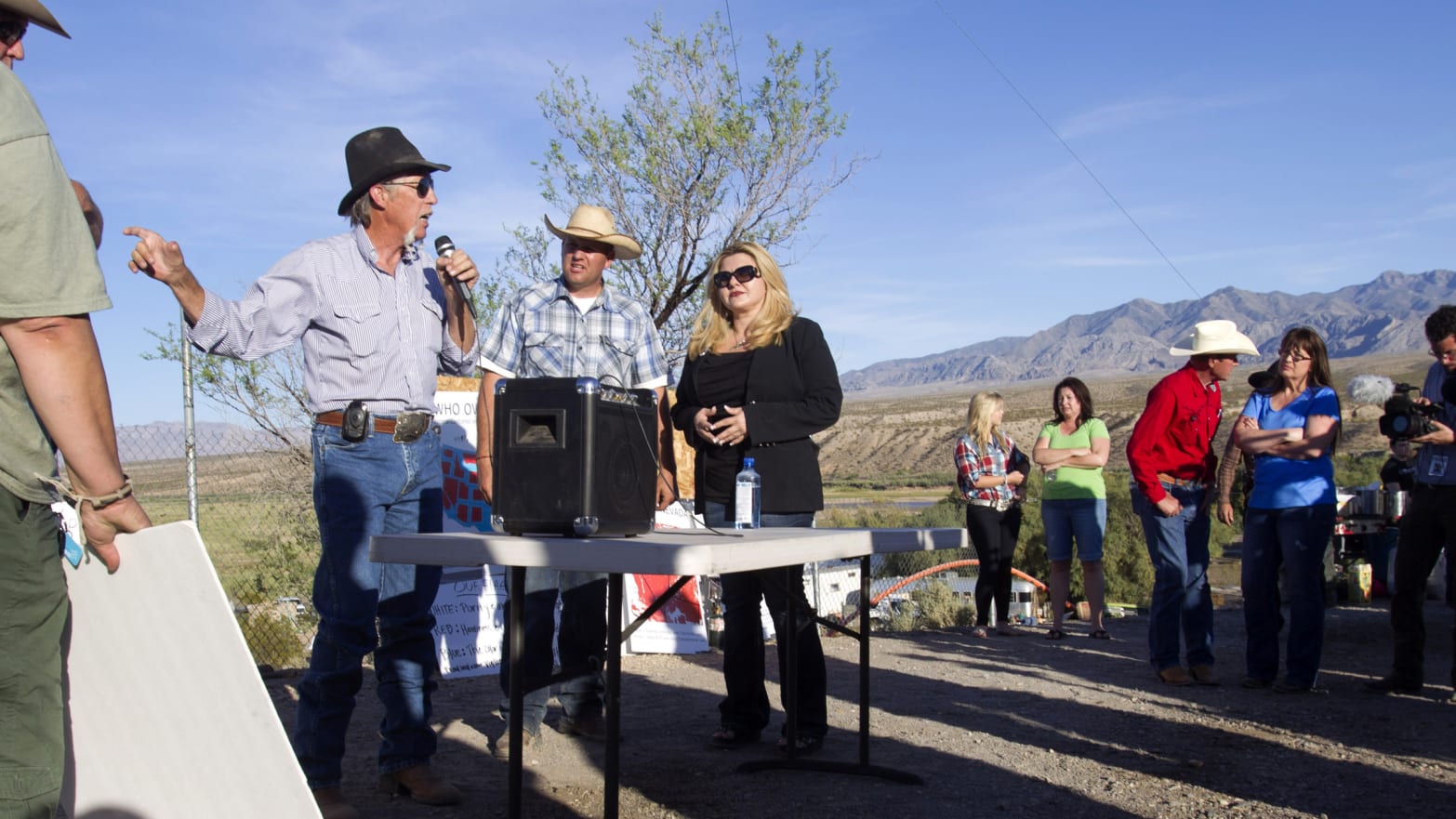 Michele Fiore (center) speaks with community members