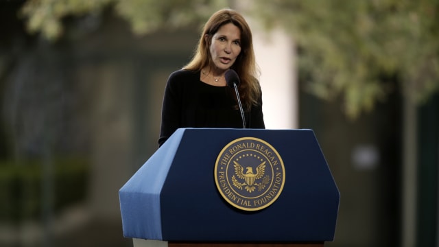 Patti Davis speaks at the funeral of her mother and former First Lady Nancy Reagan in 2016
