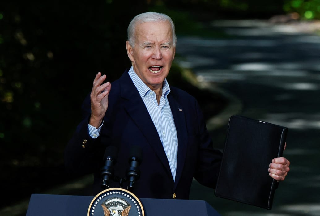 President Joe Biden speaks during a press conference with Japanese Prime Minister Fumio Kishida.