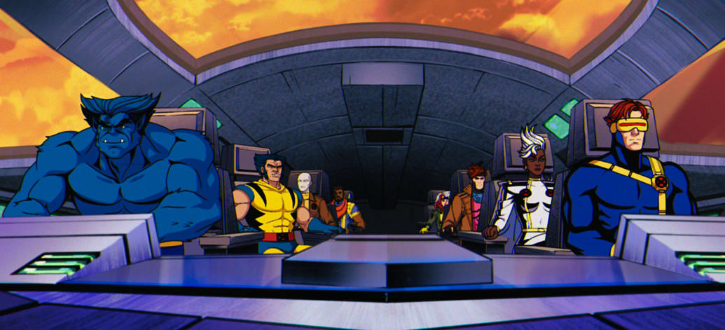 The X-Men sit inside of the blackbird in a still from ‘X-Men 97’