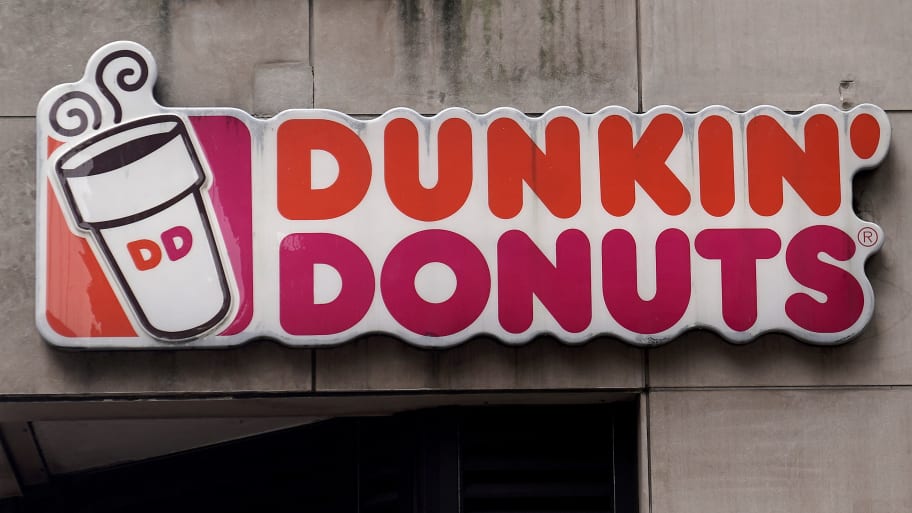 A Dunkin' Donuts logo is pictured in the Manhattan borough of New York City, New York