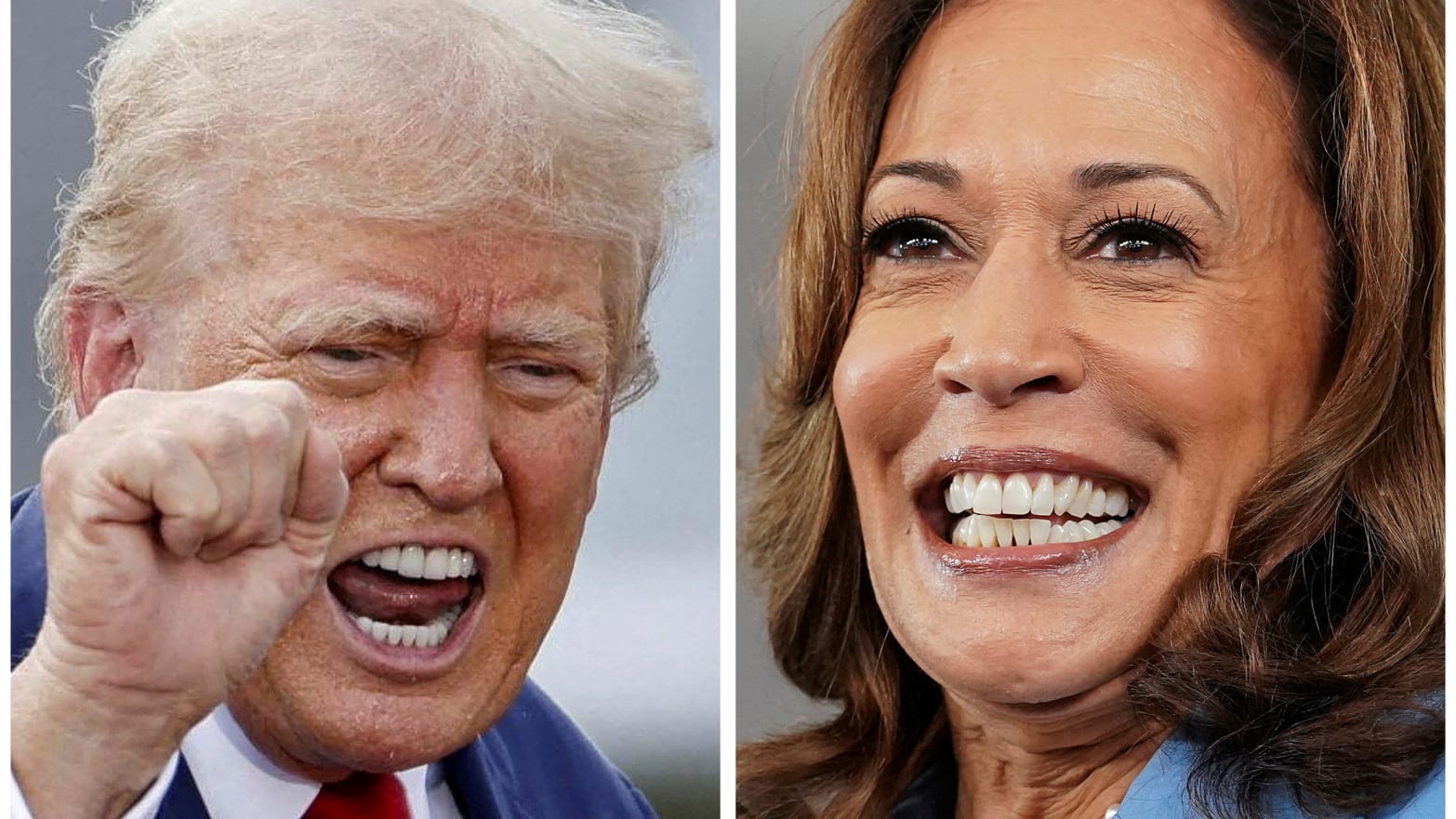 Side-by-side photos of Donald Trump and Kamala Harris