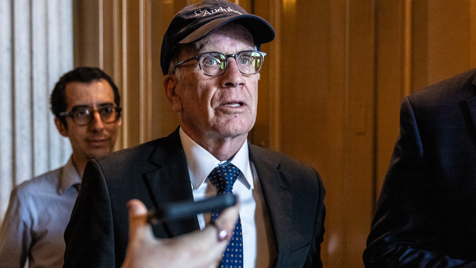 Sen. Peter Welch (D-VT) is questioned by reporters as he departs the Senate floor following a vote at the US Capitol on July 9, 2024 in Washington, DC.