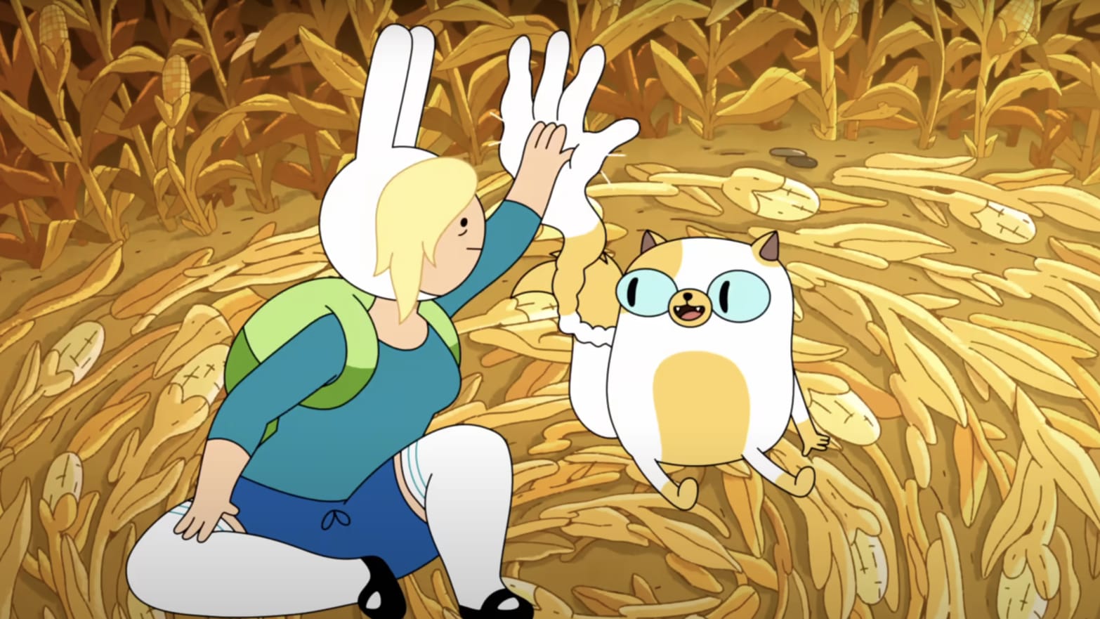 Fionna high-fives Cake in a still from their new show.