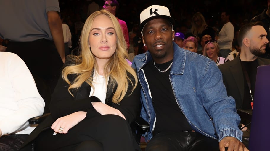 Adele and Rich Paul attend the game between the Denver Nuggets and the Los Angeles Lakers during Round 1 Game 4 on April 27, 2024 at Crypto.Com Arena in Los Angeles, California.