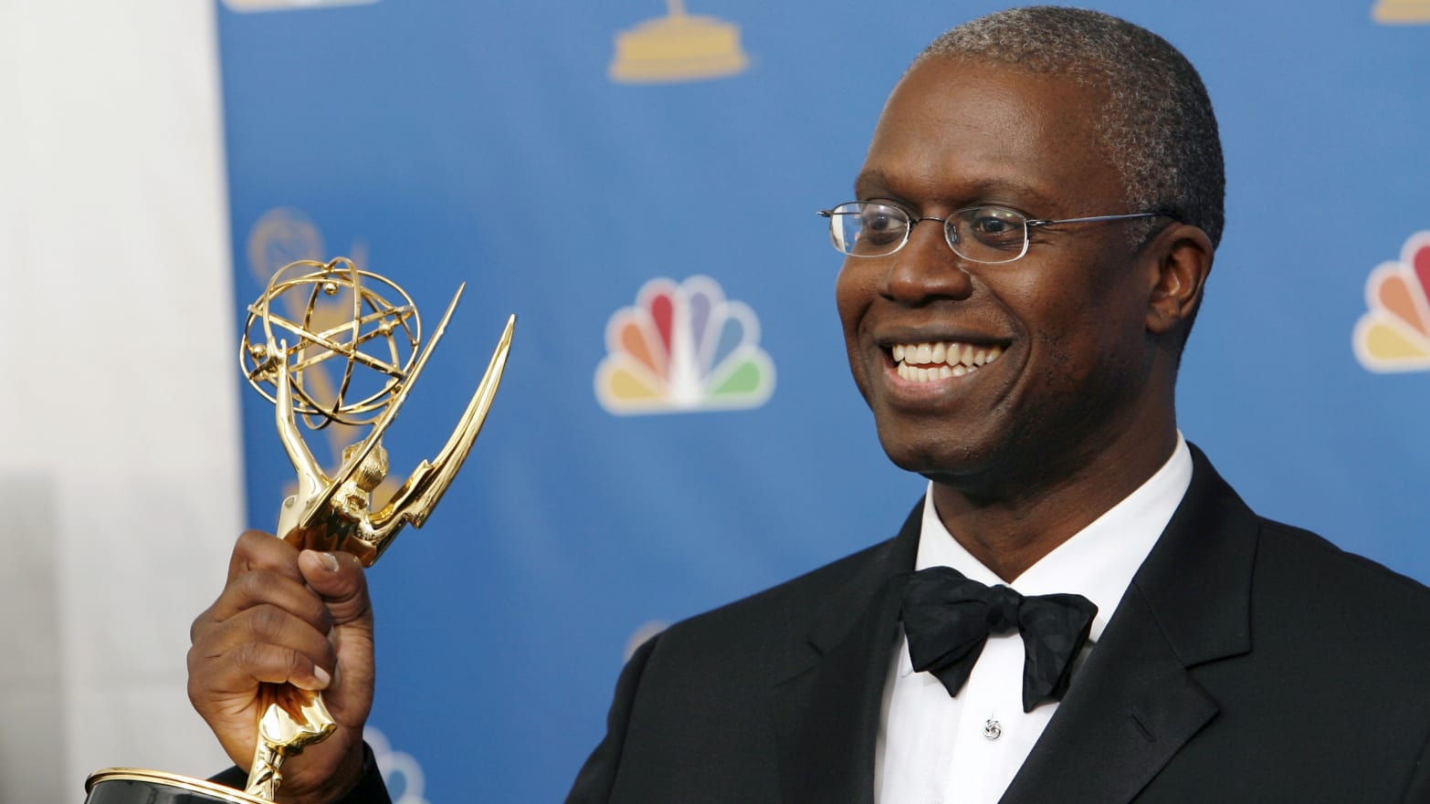 Andre Braugher poses after winning an Emmy for outstanding lead actor in a miniseries or movie