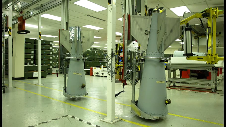 Tail sections for the specialized \" JDAM \" attachment on the production line, at the boeing JDAM factory in St. Louis