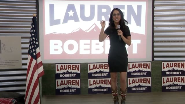 Speaking to supporters at a watch party in Windsor, Colorado, Lauren Boebert vowed to make the country a “righteous nation recognized throughout the world again.”