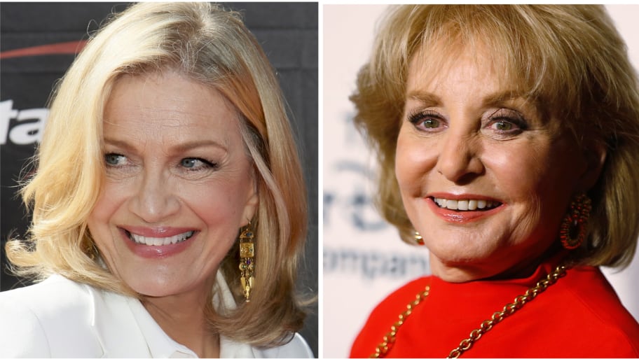 Diane Sawyer, left, and Barbara Walters, right, smile at separate events.