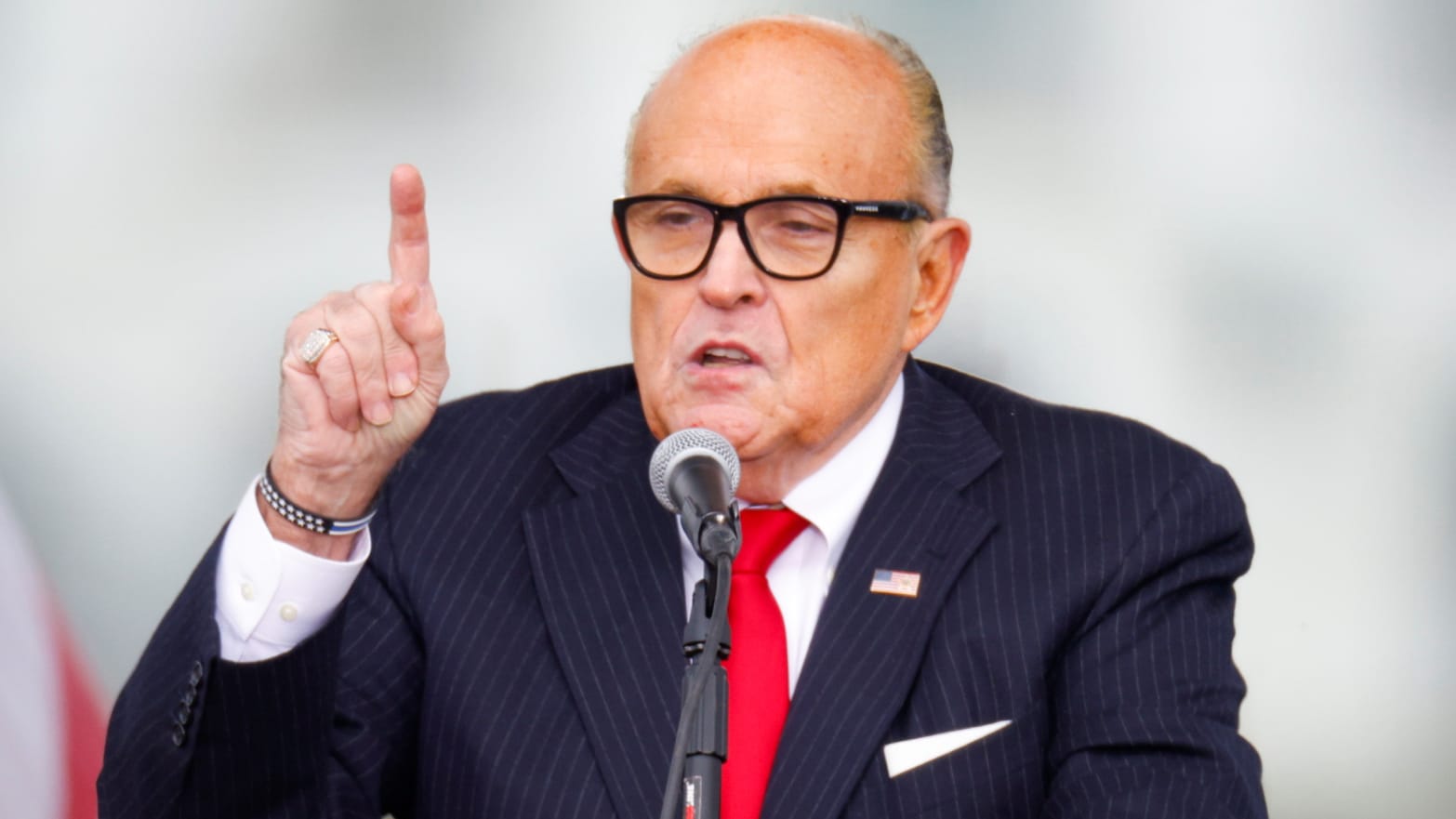 Rudy Giuliani gestures as he speaks as Trump supporters gather ahead of his speech to contest the certification by the U.S. Congress of the results of the 2020 U.S. presidential election in Washington, U.S, January 6, 2021.