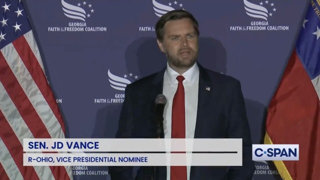 JD Vance speaks at an event in Florida.