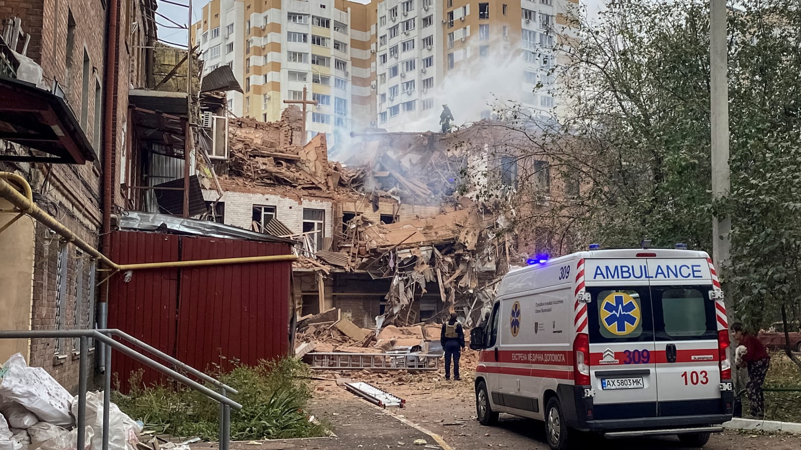 A views shows an apartment building where 10-year-old boy Tymofii Bychko was killed by a Russian missile strike, amid Russia's attack on Ukraine, in Kharkiv, Ukraine October 6, 2023. 