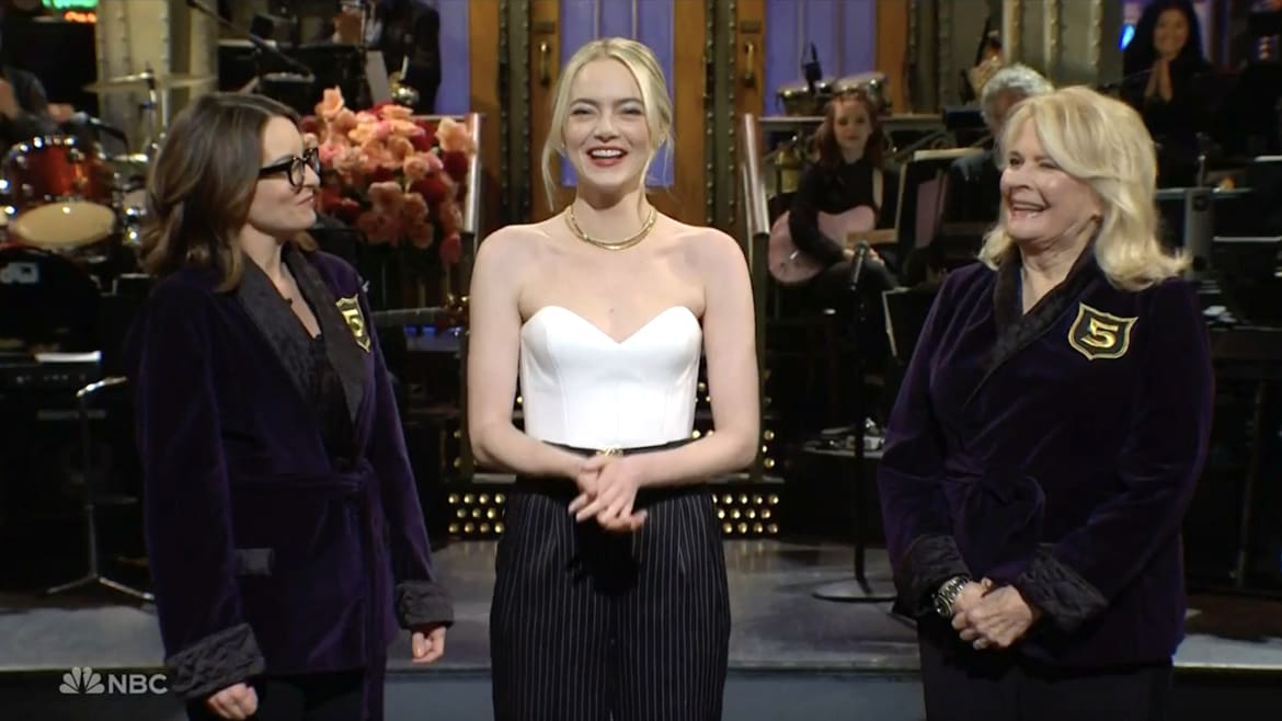 Emma Stone Welcomed Into SNL ‘Herstory’ by Tina Fey and Candice Bergen