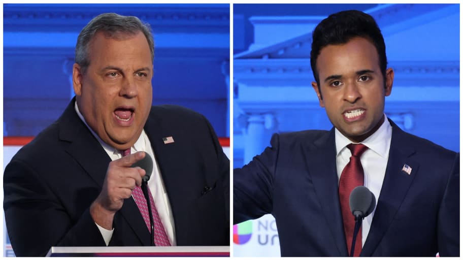Christie and Ramaswamy at second RNC debate. 
