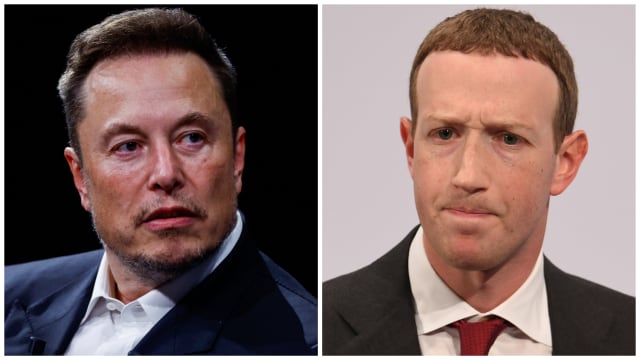 A composite image of Twitter CEO Elon Musk and Meta CEO Mark Zuckerberg