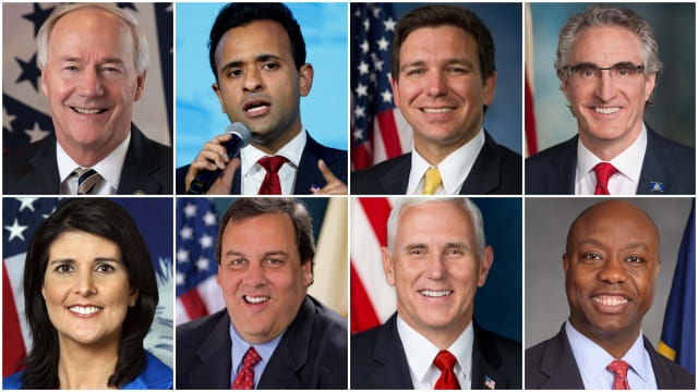 Headshots of each Republican presidential candidate participating in Wednesday’s primary debate.