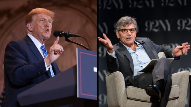 A split image of Donald Trump and George Stephanopoulos.