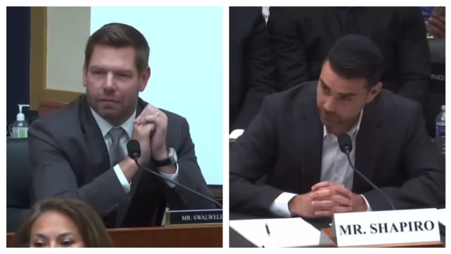 Rep. Eric Swalwell and conservative commentator Ben Shapiro.
