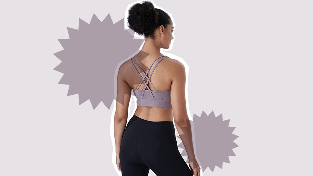 Lavento Strappy Sports Bras for Women Longline Padded Medium Support Yoga  Training Bra Top