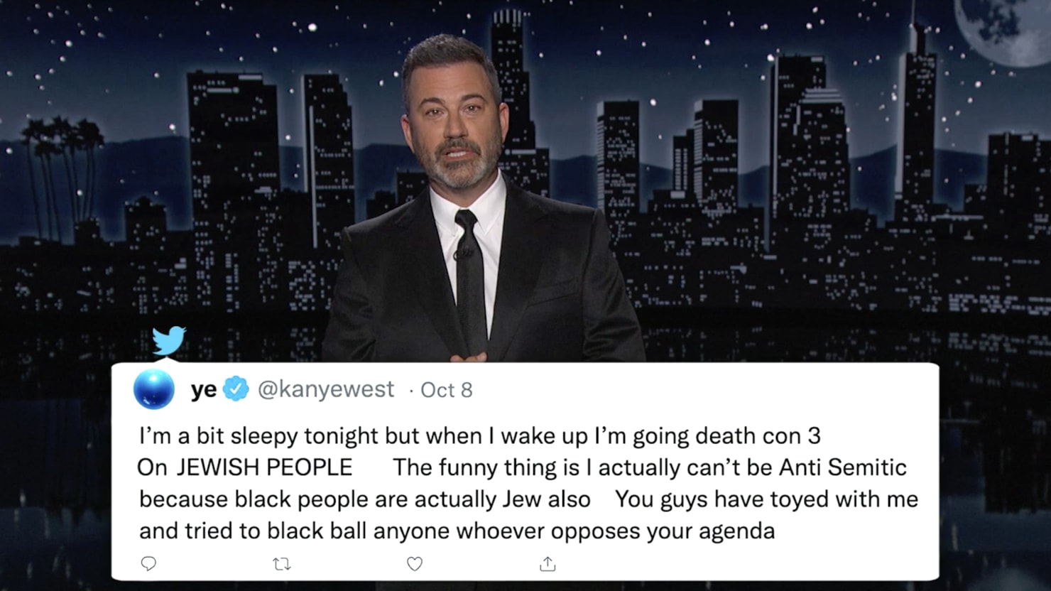 Jimmy Kimmel sonne sur les “supprémacistes blancs” Kanye West et Tucker Carlson