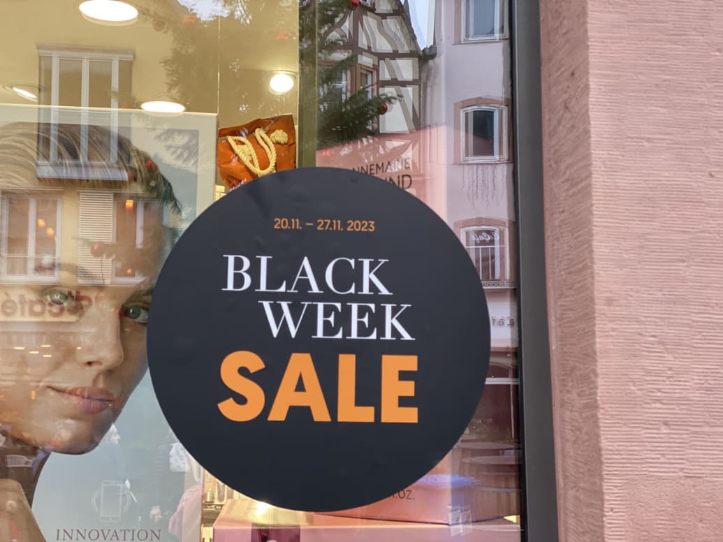 Black Week sales advertised at an Amazon store in Koblenz, Germany.