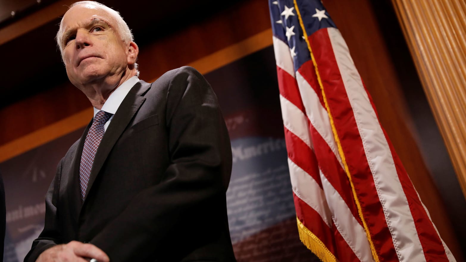 Senator John McCain (R-AZ) looks on during a press conference about his resistance to the so-called "Skinny Repeal" of the Affordable Care Act on Capitol Hill in Washington, U.S., July 27, 2017.