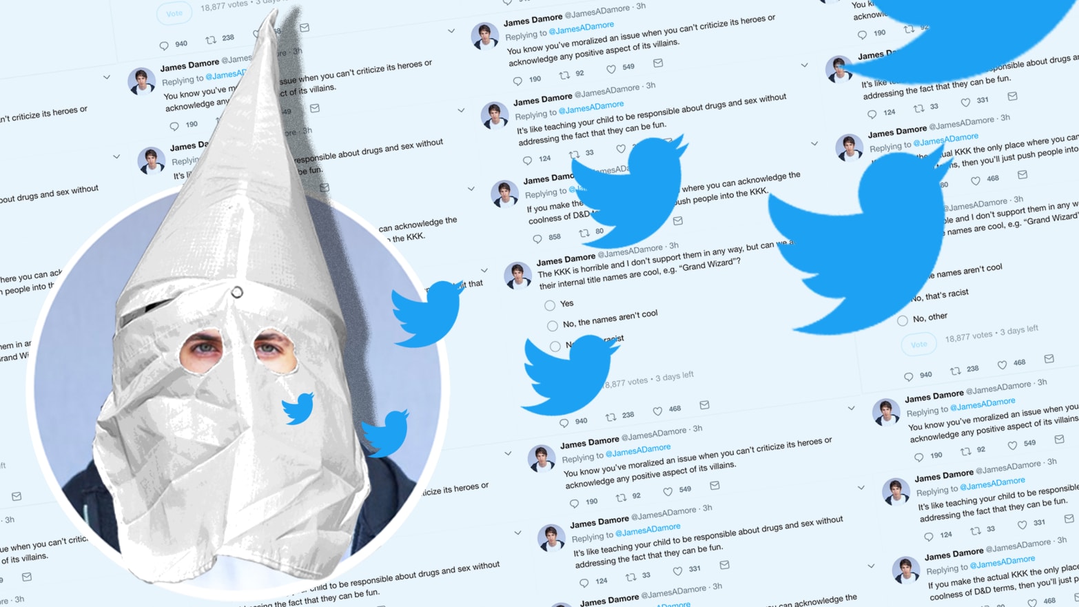 Fired Google employee James Damore tweets approvingly about the KKK.