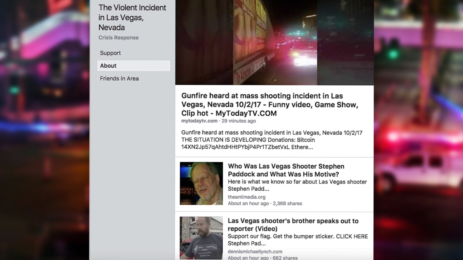 Facebook 'Safety Check' Pushed 'Funny Video' Links and Bitcoin Donations  After Las Vegas Massacre