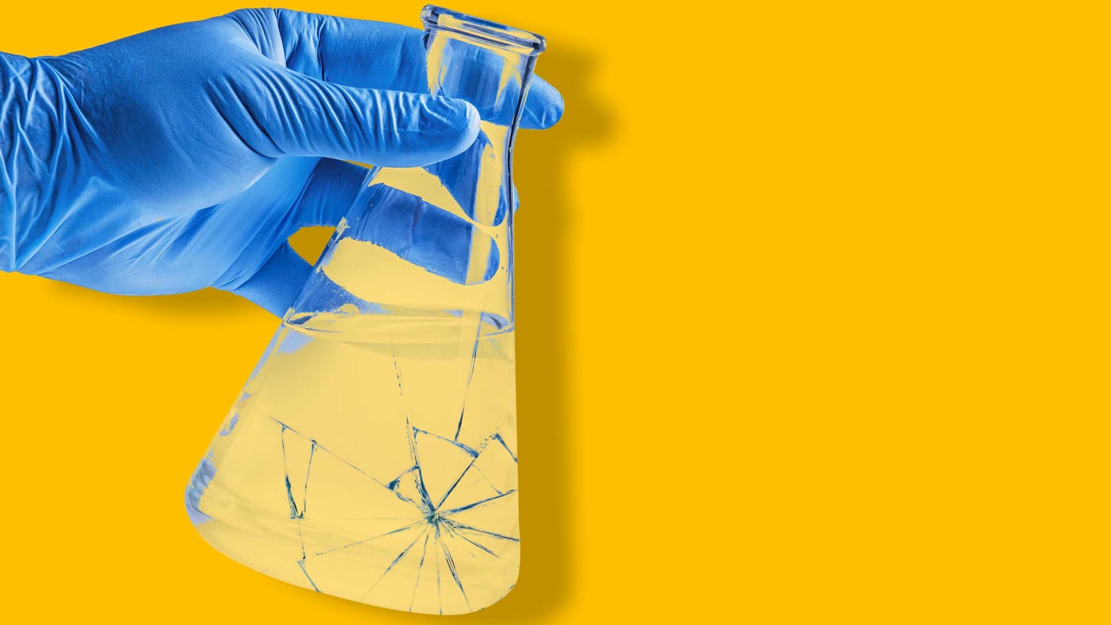 blue gloved hand holding beaker on yellow background president donald trump barack obama office of science and technology ostp