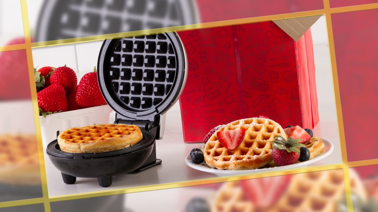mini double waffle maker 4 non-stick surfaces families, kids, and