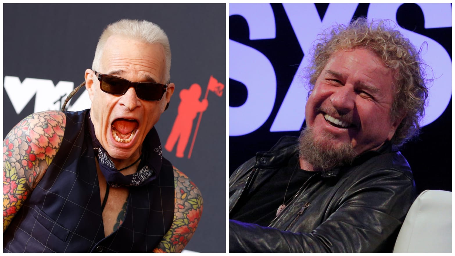 Side-by-side photos of David Lee Roth, left, and Sammy Hagar, right.