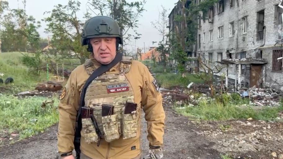 Founder of Wagner private mercenary group Yevgeny Prigozhin in Bakhmut, Ukraine, in this still image taken from video released May 25, 2023.